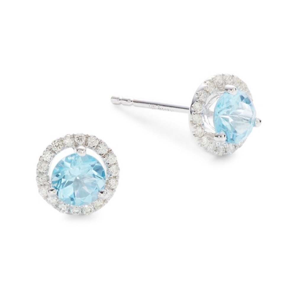 Blue Topaz White Gold and Diamond Stud Earrings